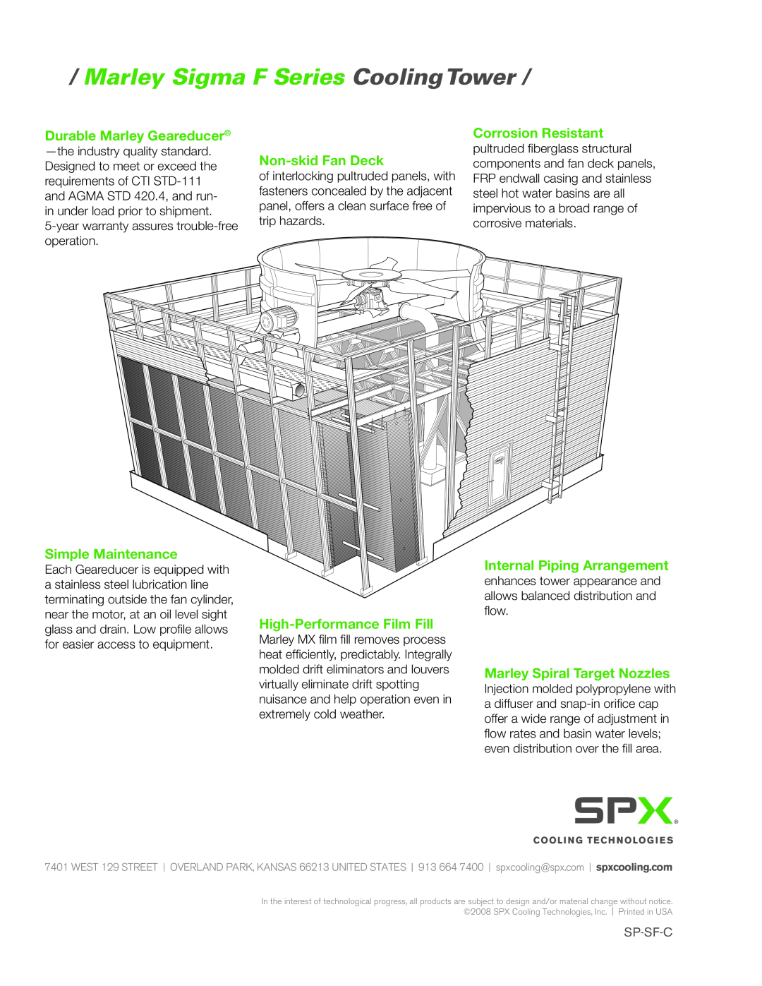 SPX Cooling Technologies manual Marley Sigma F Series CoolingTower, Durable Marley Geareducer, Non-skidFan Deck, Sp-Sf-C 