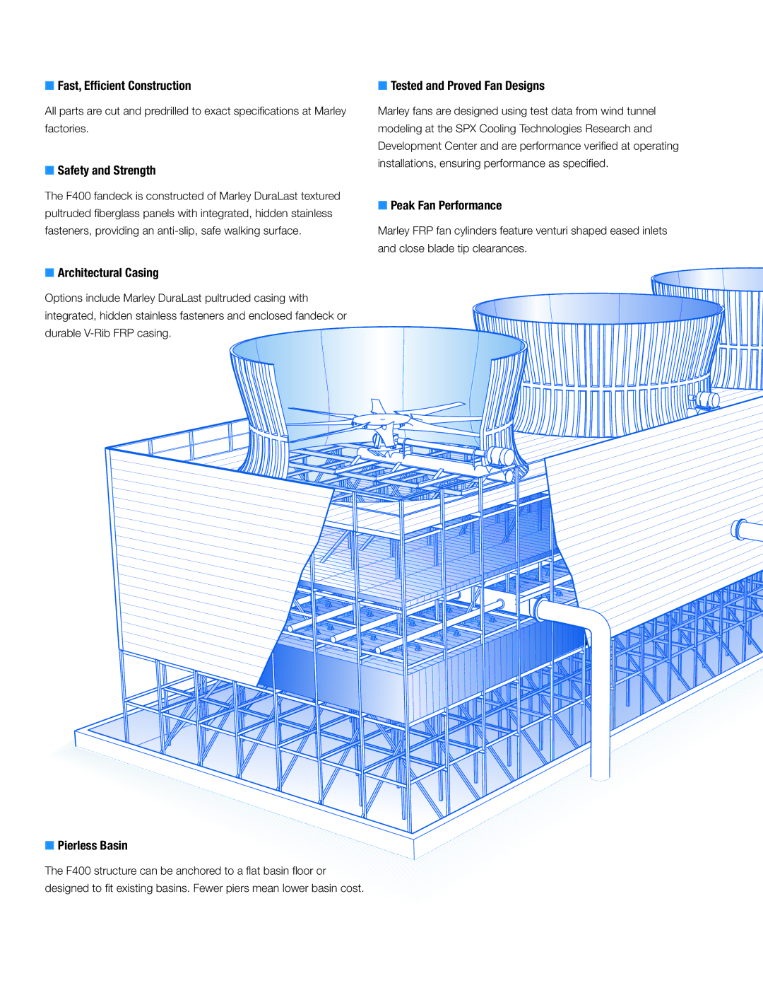 SPX Cooling Technologies F400 manual Fast, Efficient Construction, Safety and Strength, Tested and Proved Fan Designs 