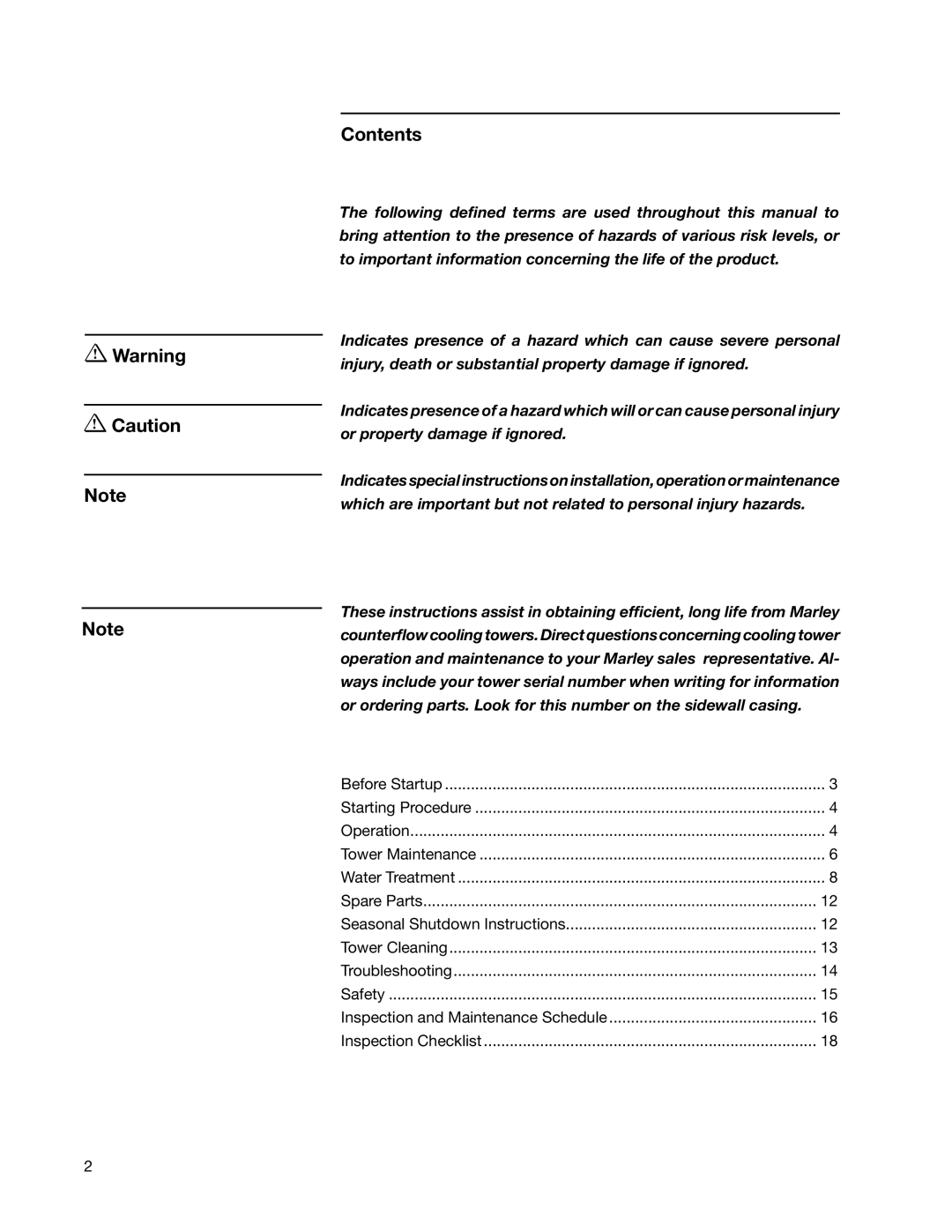 SPX Cooling Technologies F400 user manual Contents 