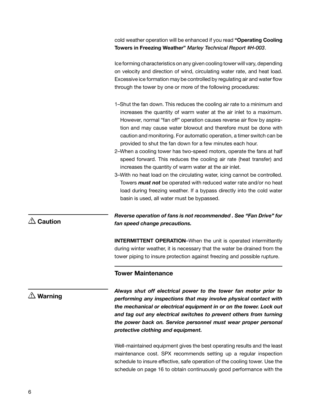 SPX Cooling Technologies F400 user manual Tower Maintenance 