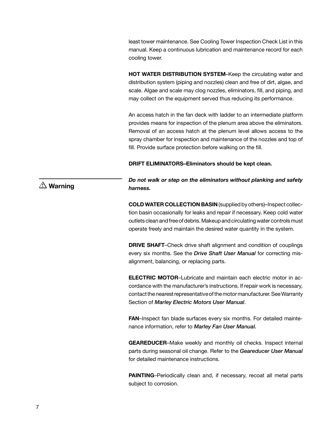 SPX Cooling Technologies F400 user manual Drift ELIMINATORS-Eliminators should be kept clean 