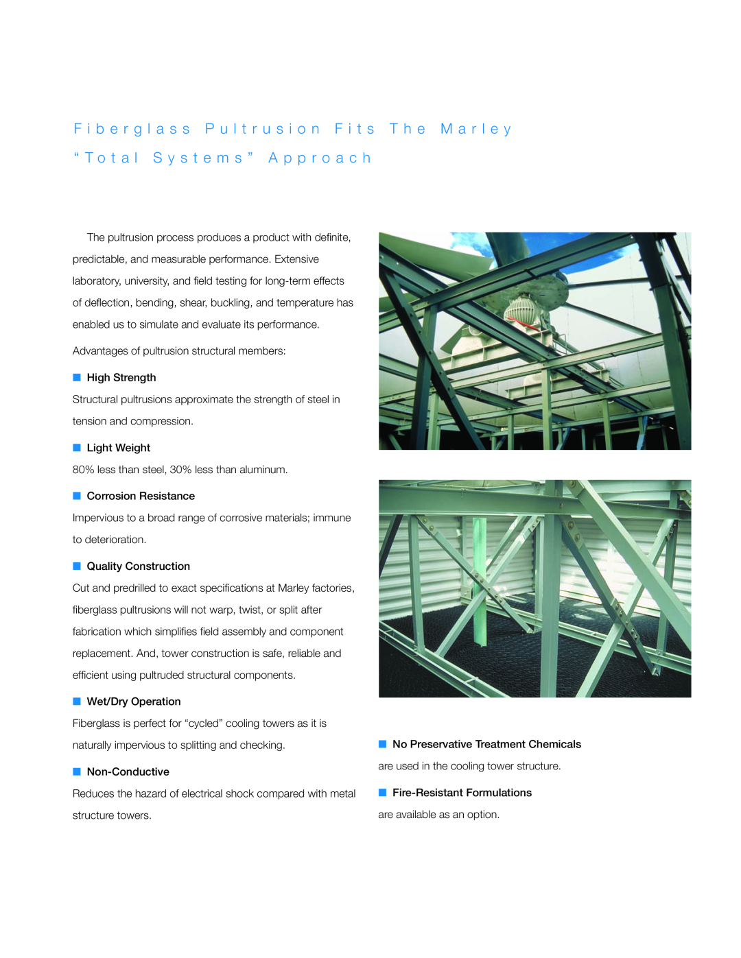 SPX Cooling Technologies F400 manual Advantages of pultrusion structural members 