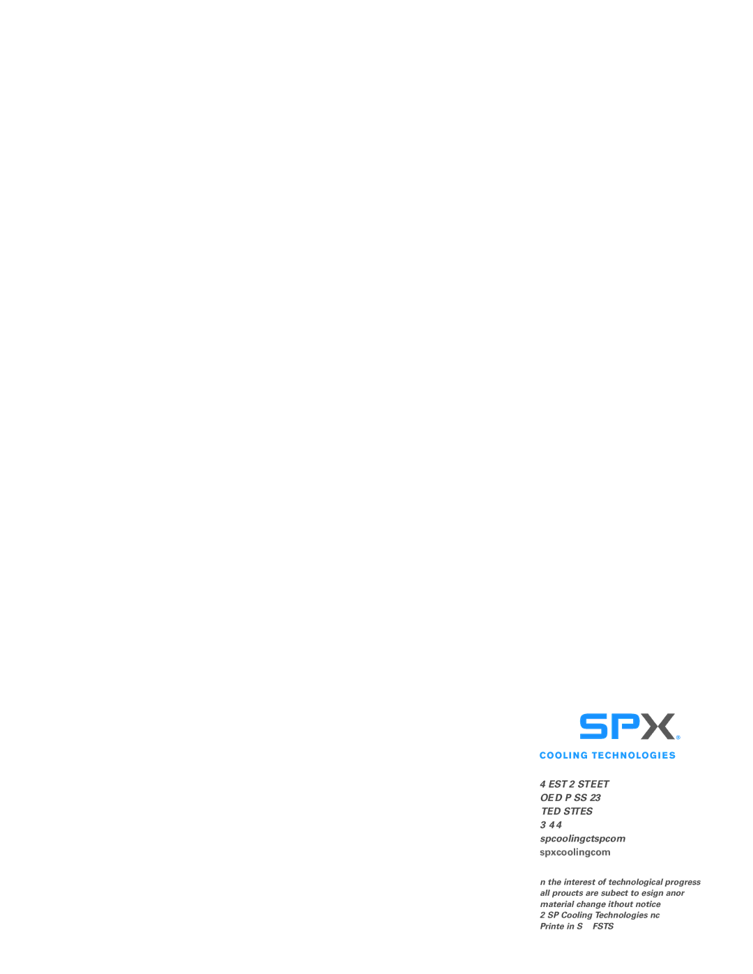 SPX Cooling Technologies FSIG-TS-08A specifications West 129 Street Overland PARK, Kansas 66213 United States 