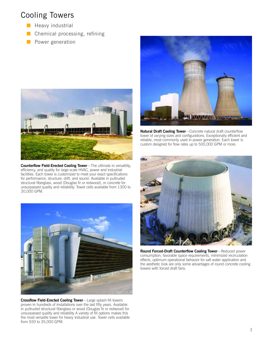 SPX Cooling Technologies G-08A manual Cooling Towers, Heavy industrial Chemical processing, refining, Power generation 