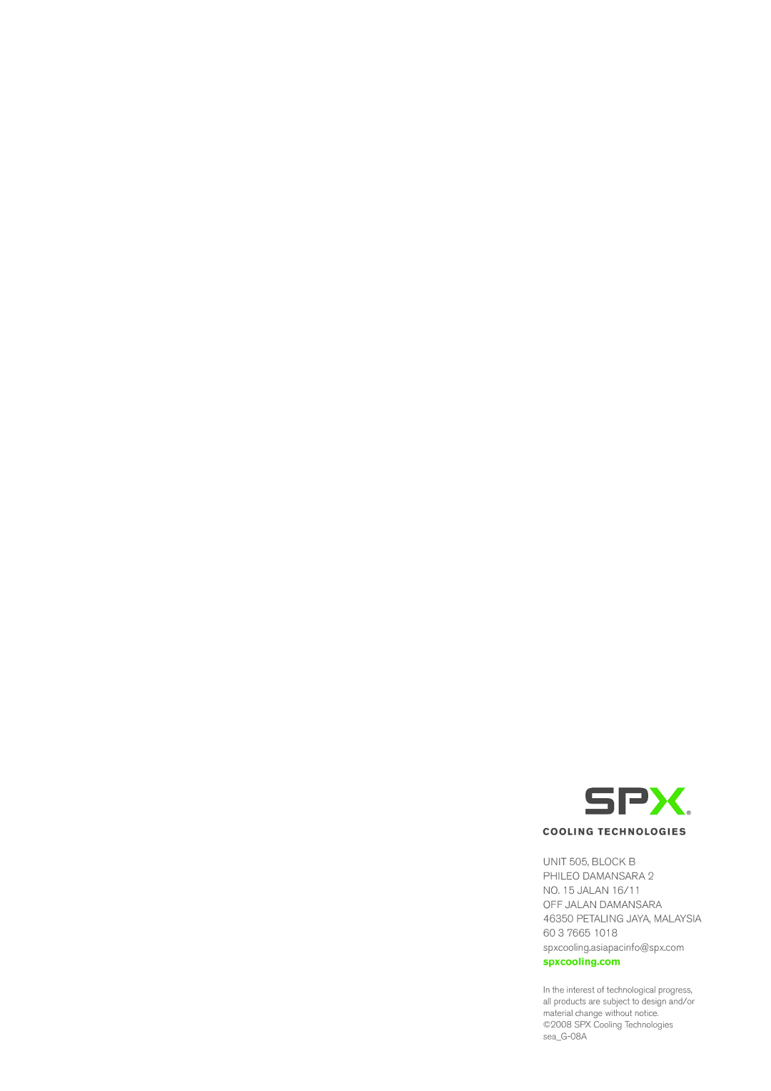 SPX Cooling Technologies G-600, 300 series manual SPX Cooling Technologies seaG-08A 