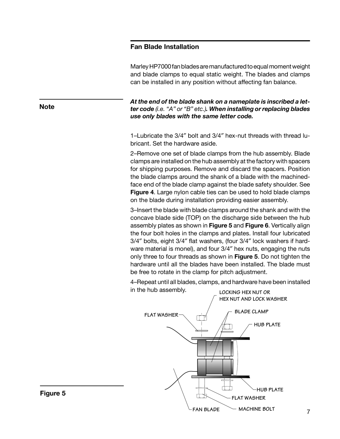 SPX Cooling Technologies HP700 user manual Fan Blade Installation 