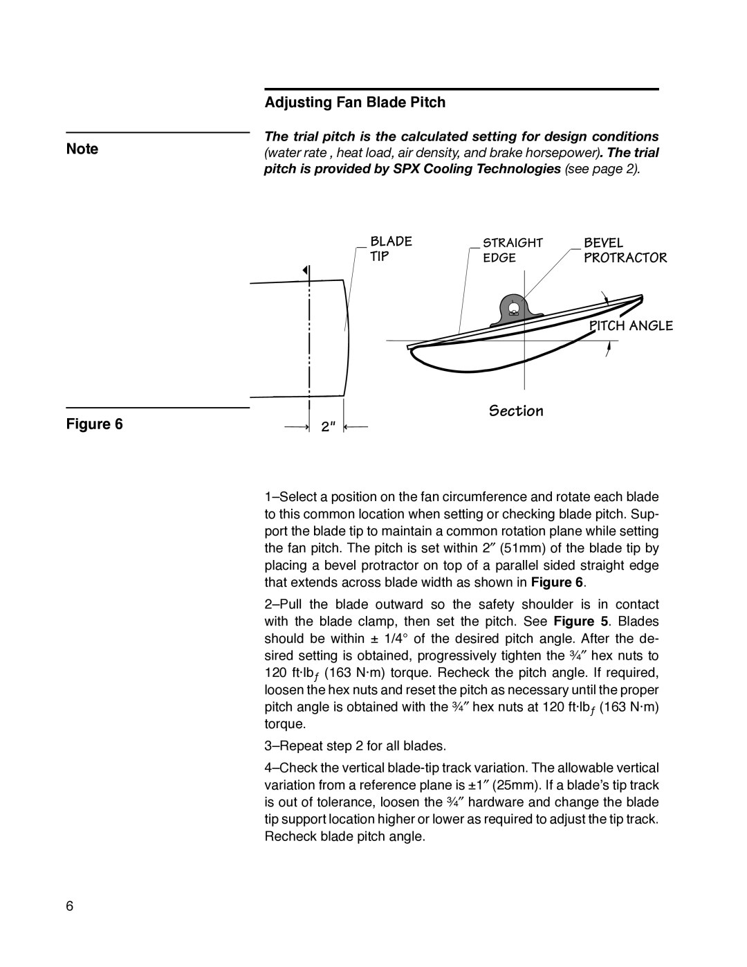 SPX Cooling Technologies HP7000 user manual Section, Adjusting Fan Blade Pitch 