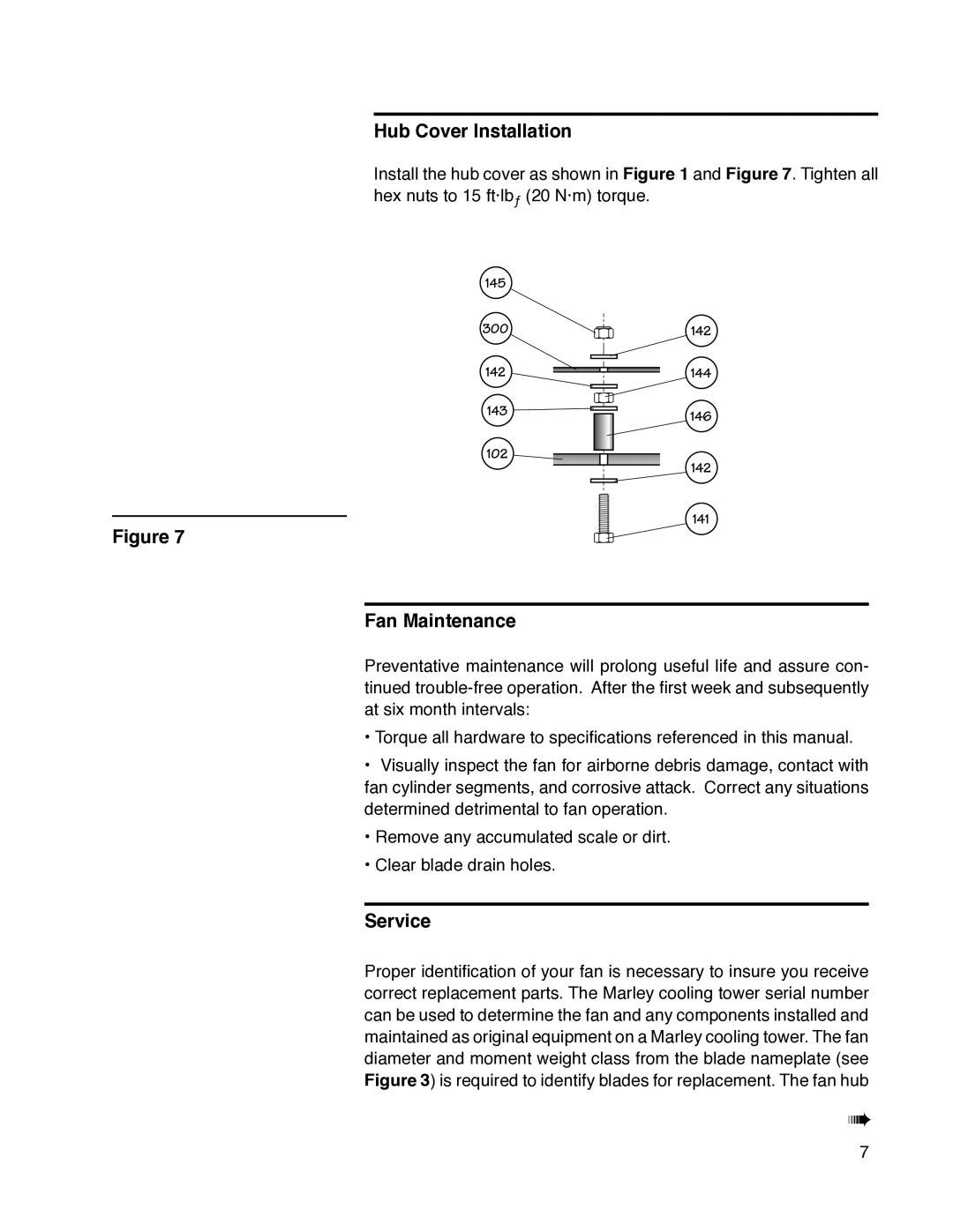 SPX Cooling Technologies HP7000 user manual Hub Cover Installation, Fan Maintenance, Service 