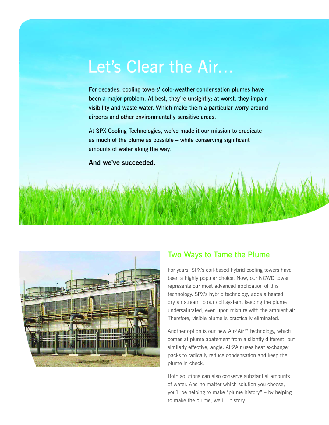 SPX Cooling Technologies Hybrid Cooling Towers manual Let’s Clear the Air… 