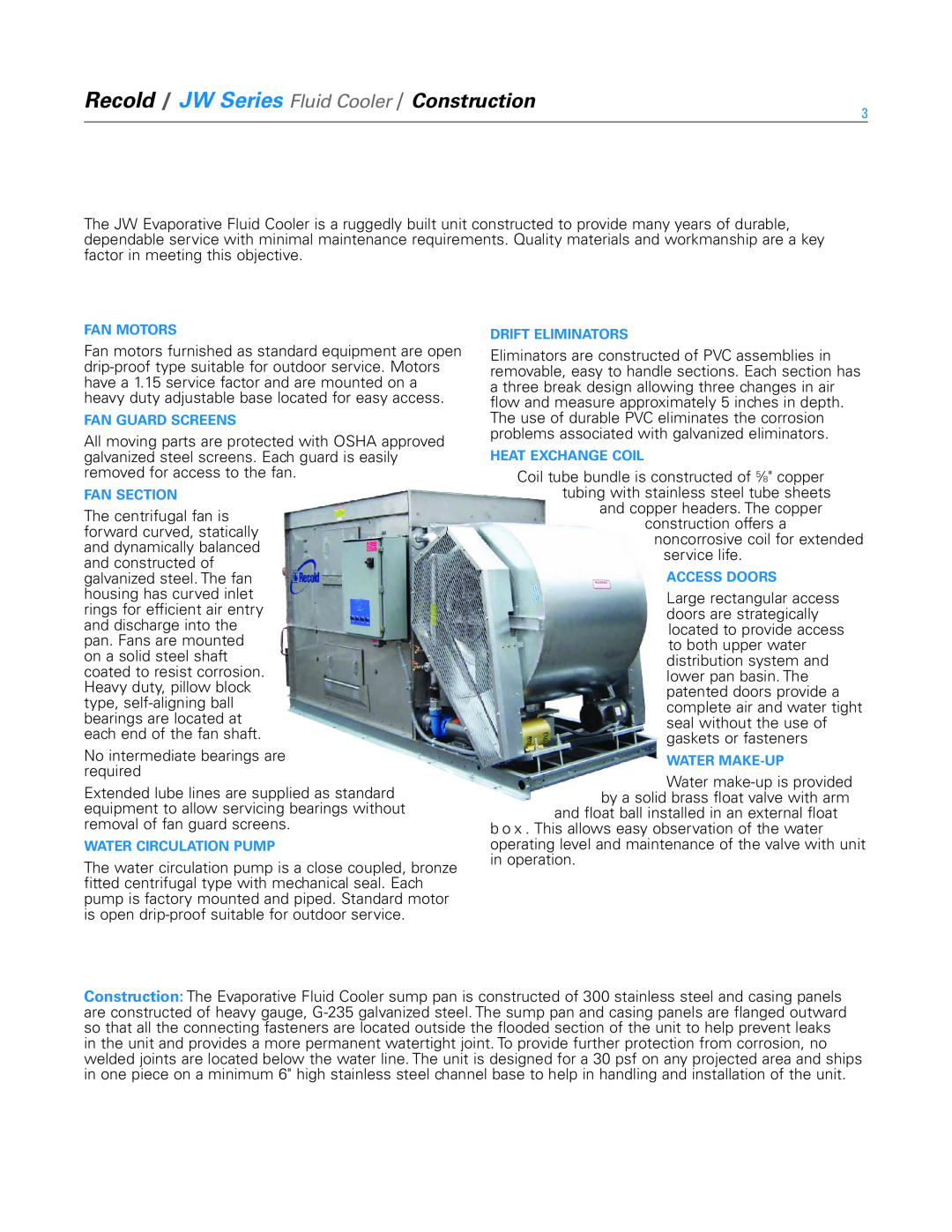 SPX Cooling Technologies manual Recold / JW Series Fluid Cooler / Construction 