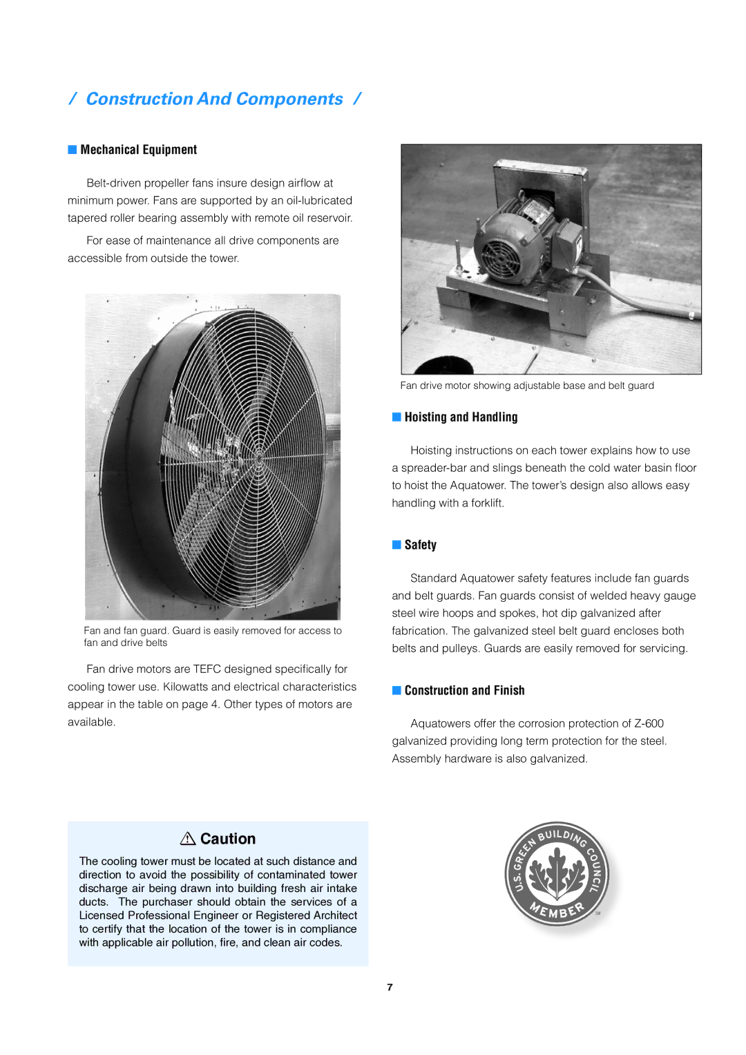 SPX Cooling Technologies Marley Aquatower Mechanical Equipment, Hoisting and Handling, Safety, Construction and Finish 