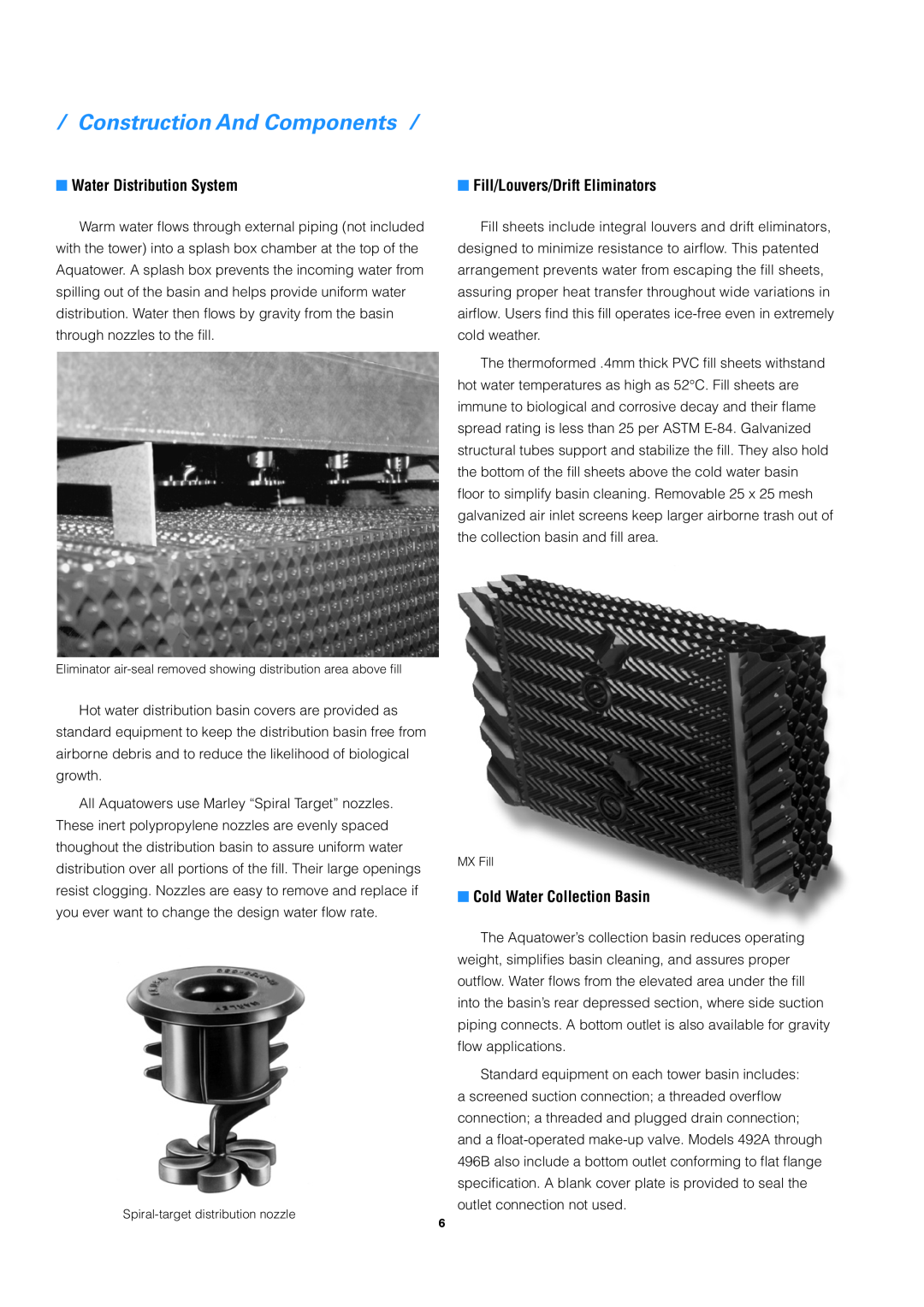 SPX Cooling Technologies Marley Aquatower manual Construction And Components, Water Distribution System 