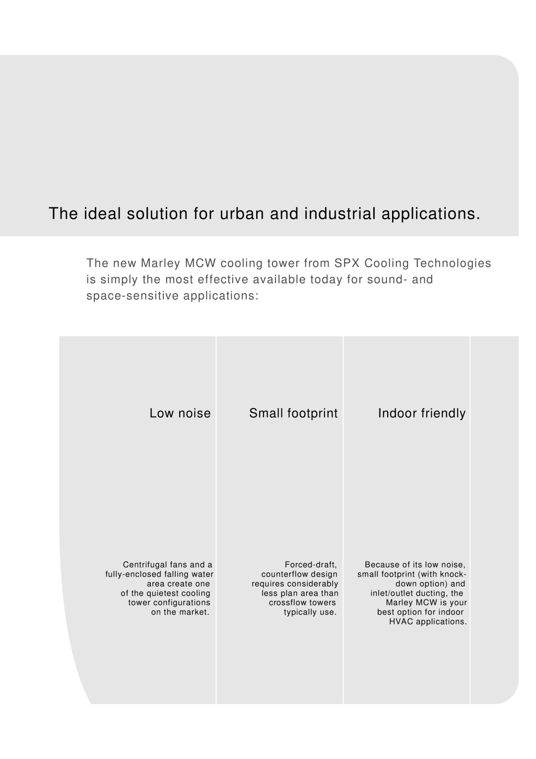 SPX Cooling Technologies Marley MCW manual Ideal solution for urban and industrial applications 