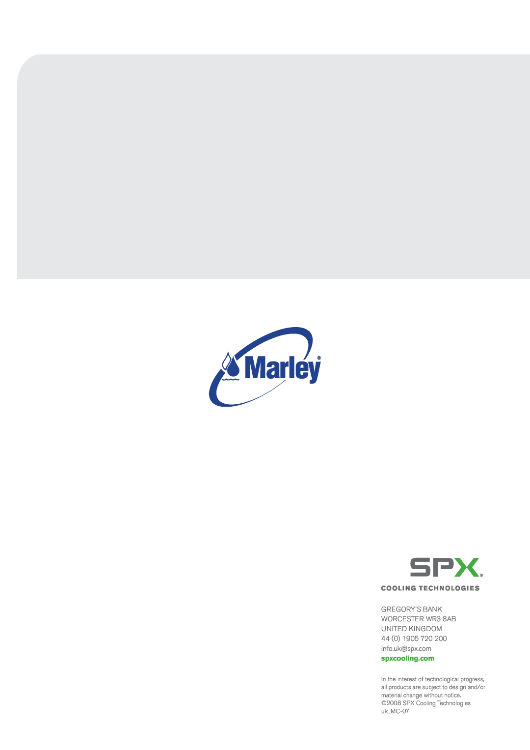 SPX Cooling Technologies Marley MCW GREGORYS BANK WORCESTER WR3 8AB UNITED KINGDOM, SPX Cooling Technologies uk MC-07 
