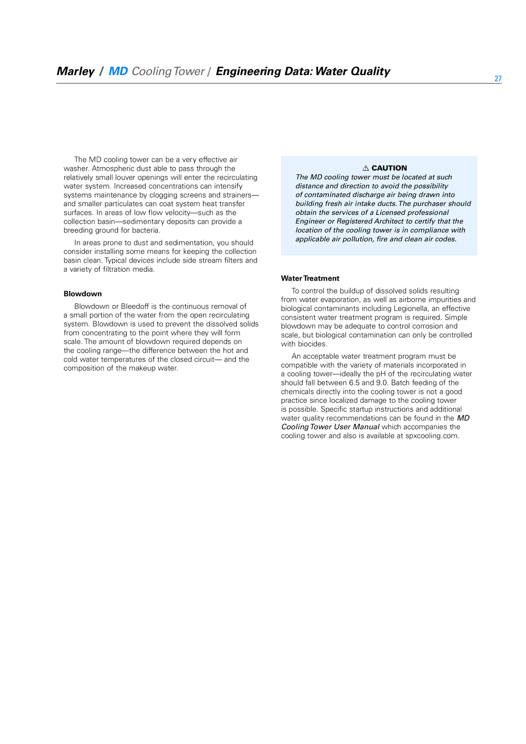 SPX Cooling Technologies Marley MD Marley / MD CoolingTower / Engineering Data Water Quality, Blowdown, Water Treatment 