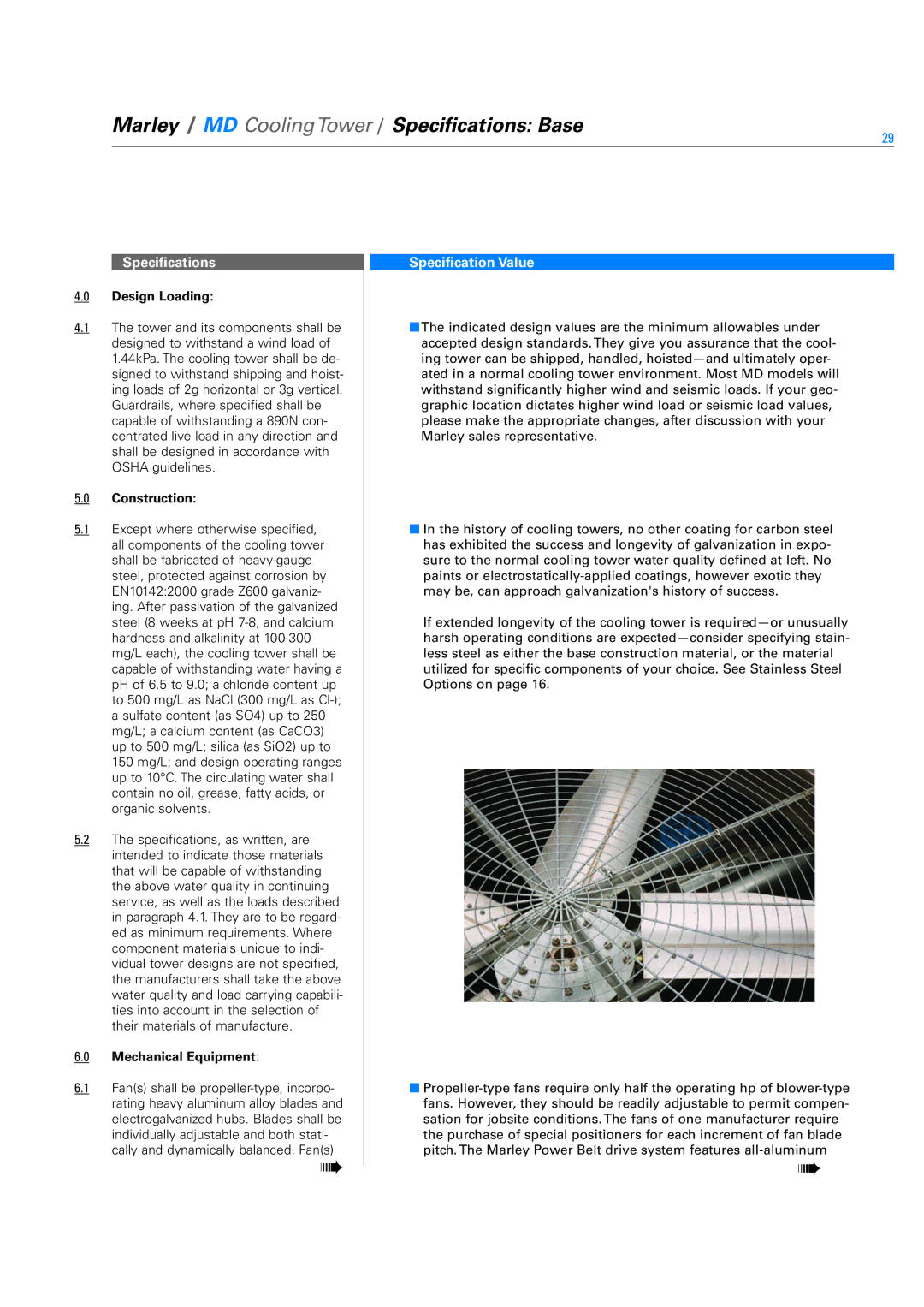 SPX Cooling Technologies Marley MD specifications Design Loading, Construction, Mechanical Equipment 