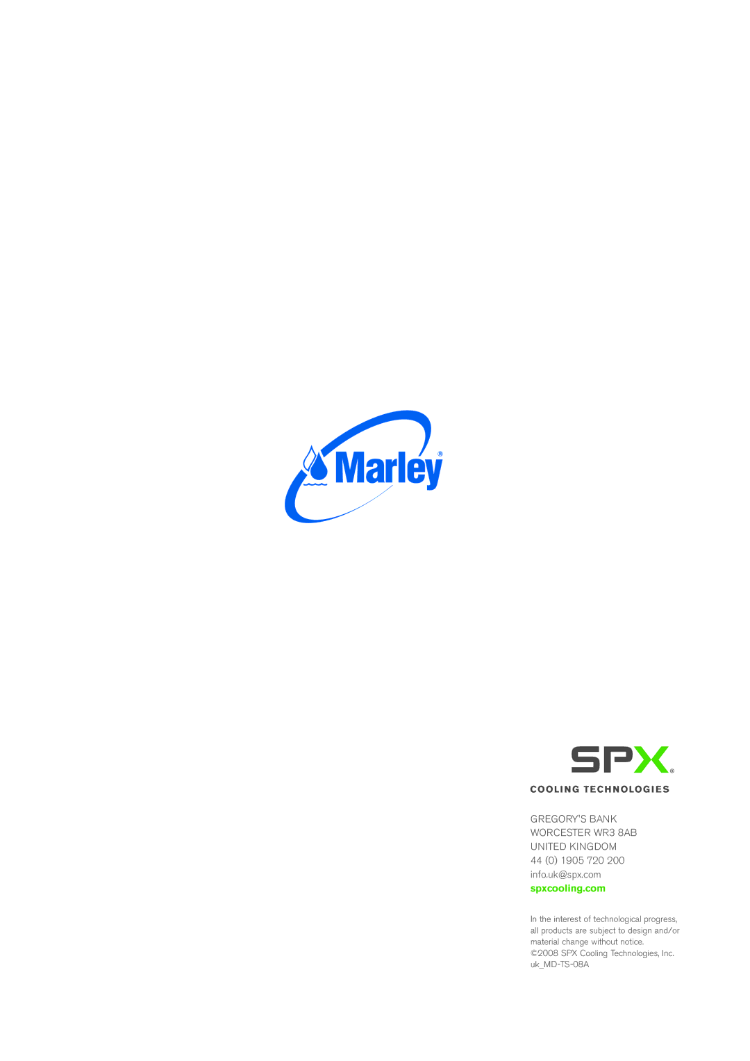 SPX Cooling Technologies Marley MD specifications Gregorys Bank Worcester WR3 8AB United Kingdom 