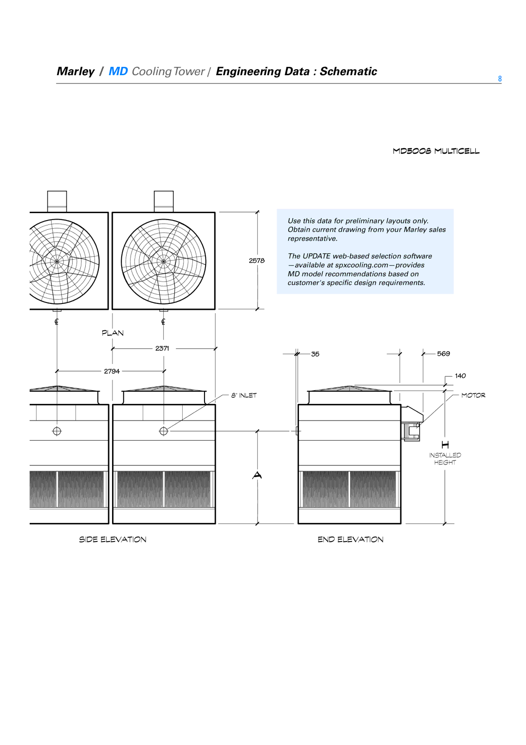 SPX Cooling Technologies Marley MD specifications MD5008 Multicell, Side Elevation, 2371 