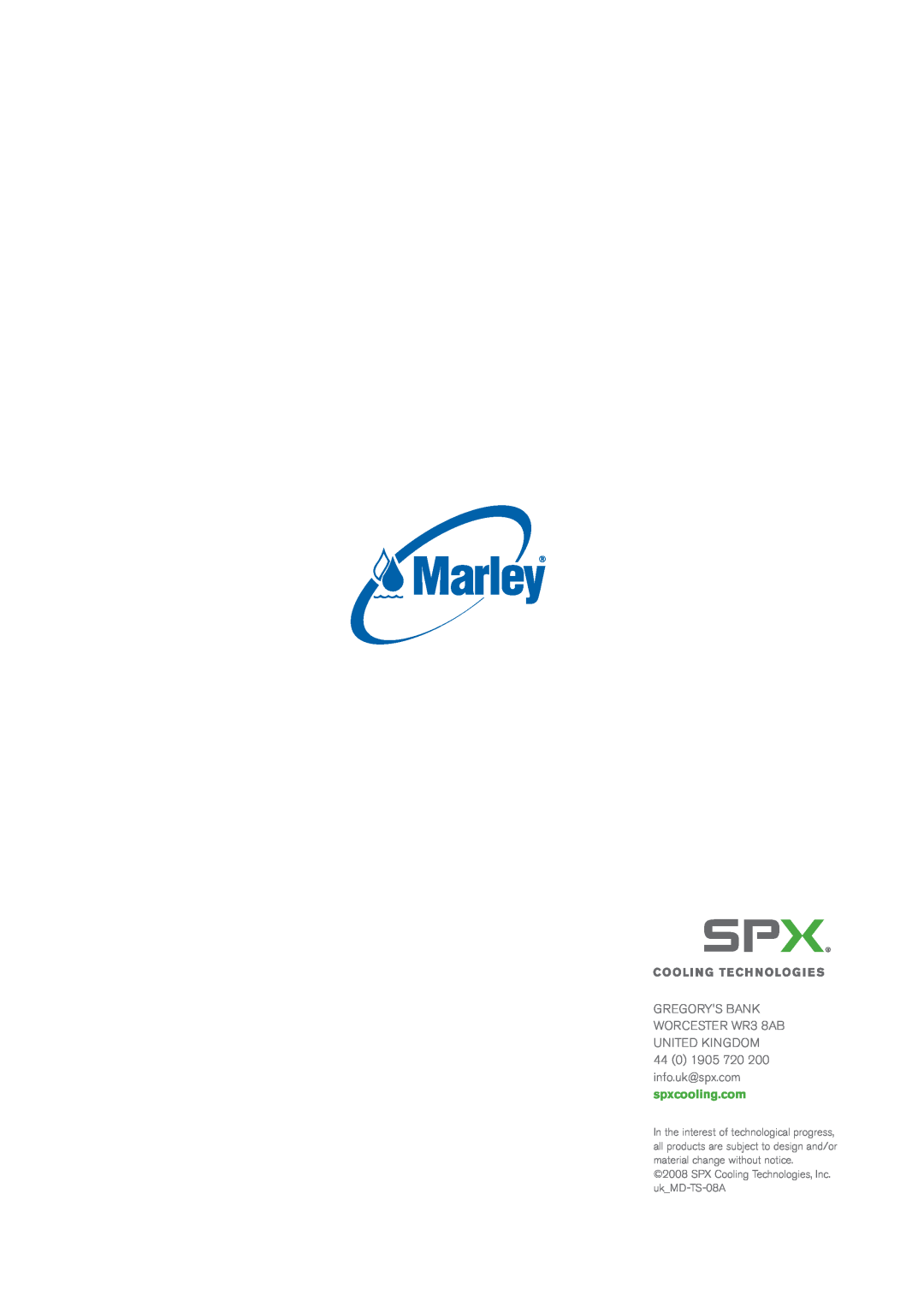 SPX Cooling Technologies Marley MD specifications GREGORYS BANK WORCESTER WR3 8AB UNITED KINGDOM 