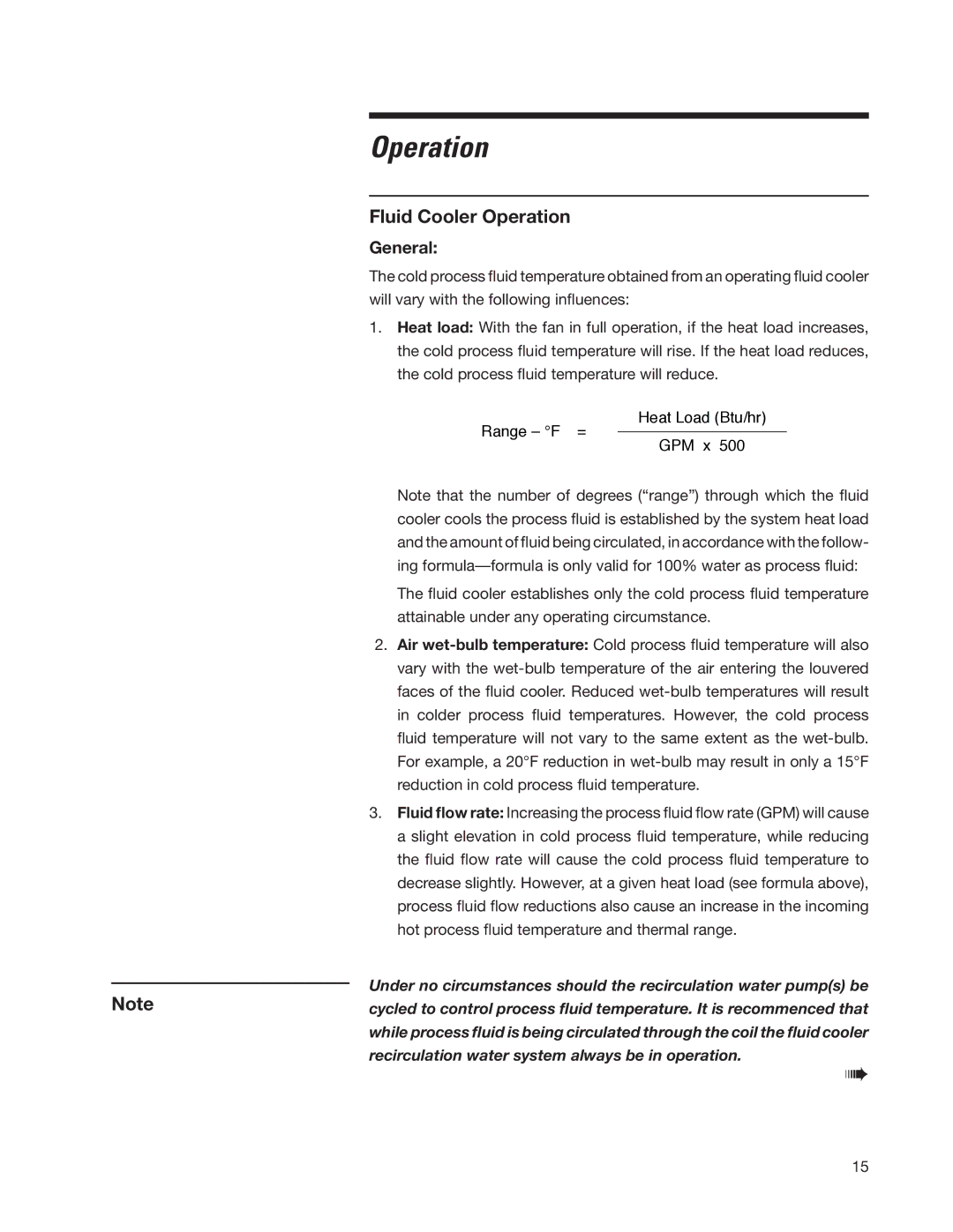 SPX Cooling Technologies Marley MH Fluid Cooler user manual Fluid Cooler Operation, General 