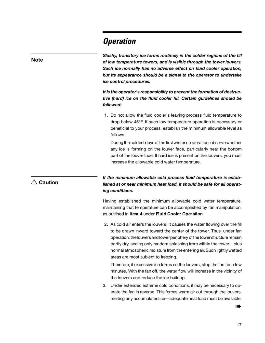 SPX Cooling Technologies Marley MH Fluid Cooler user manual Operation 