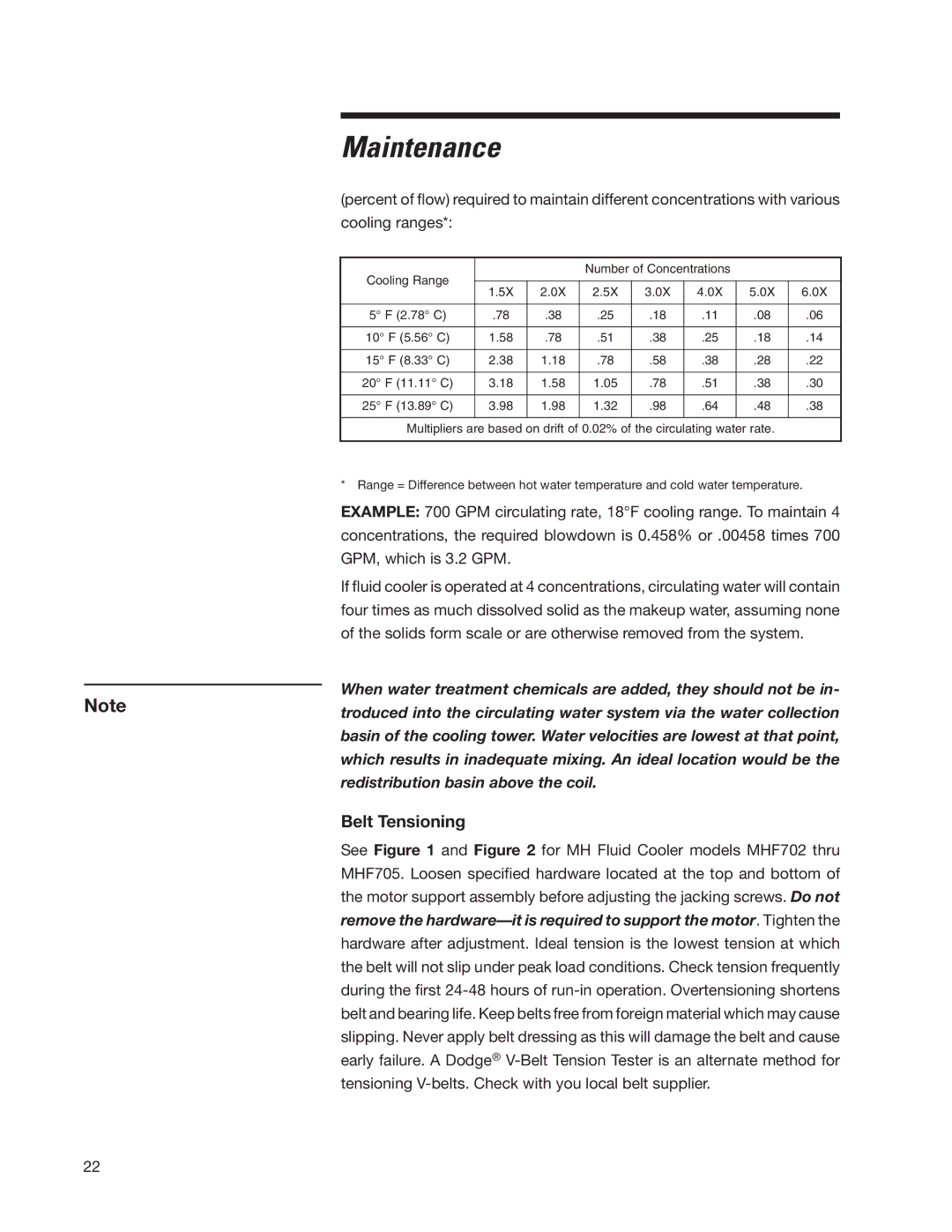 SPX Cooling Technologies Marley MH Fluid Cooler user manual Belt Tensioning, #OOLING 2ANGE 