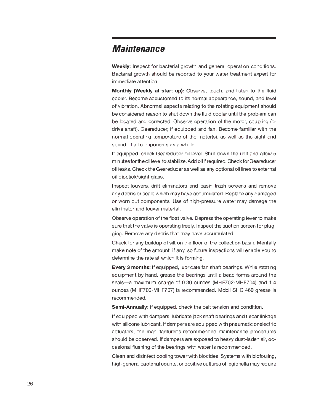 SPX Cooling Technologies Marley MH Fluid Cooler user manual Maintenance 