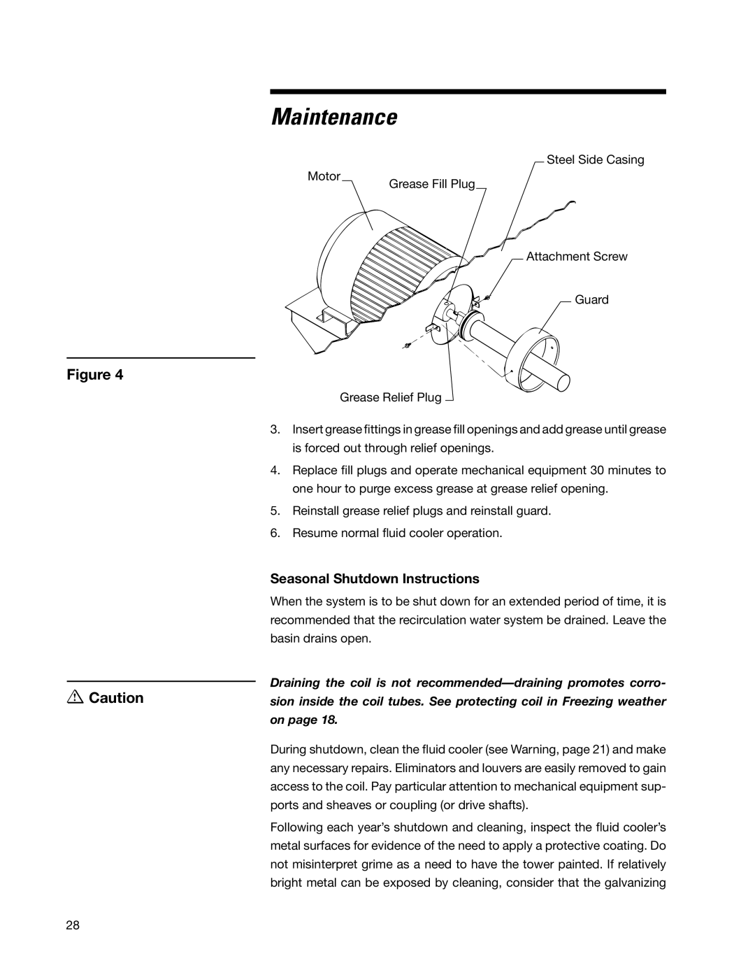 SPX Cooling Technologies Marley MH Fluid Cooler user manual Seasonal Shutdown Instructions 