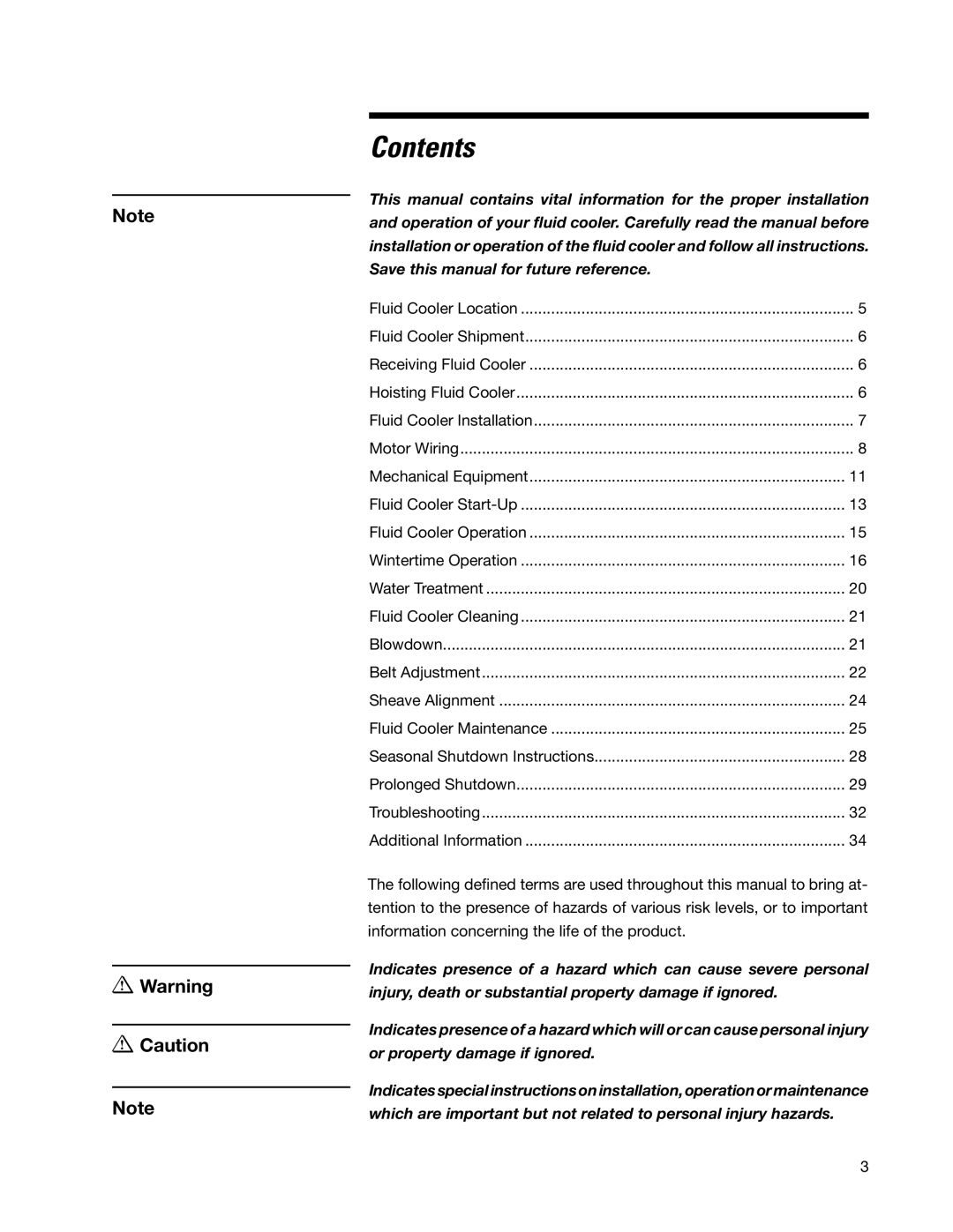 SPX Cooling Technologies Marley MH Fluid Cooler user manual Contents 