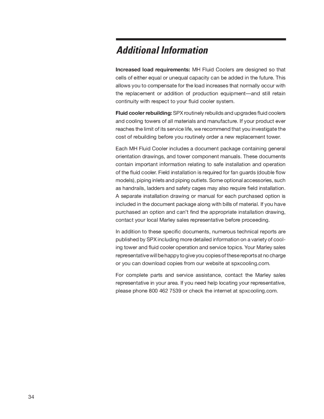 SPX Cooling Technologies Marley MH Fluid Cooler user manual Additional Information 