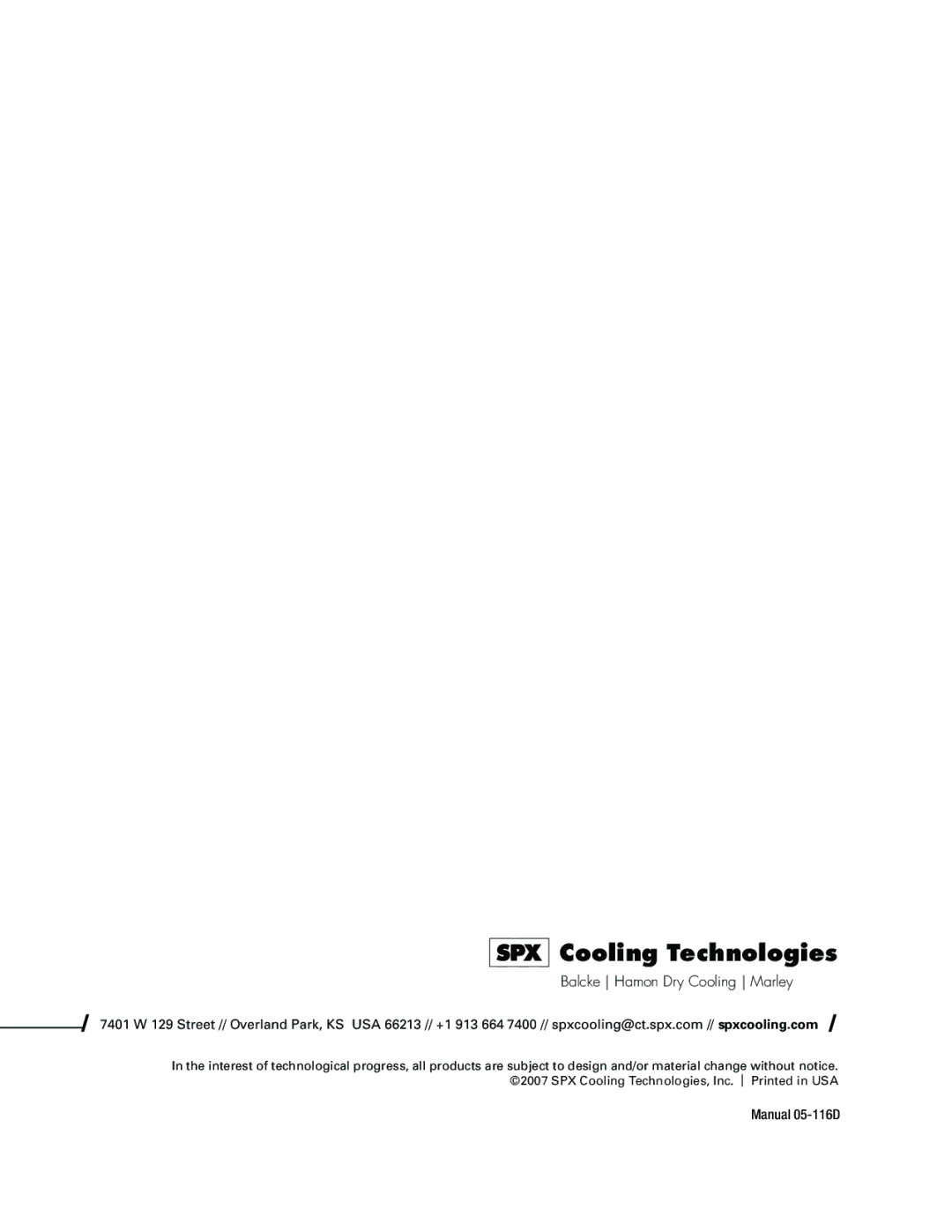 SPX Cooling Technologies Marley MH Fluid Cooler user manual Cooling Technologies 