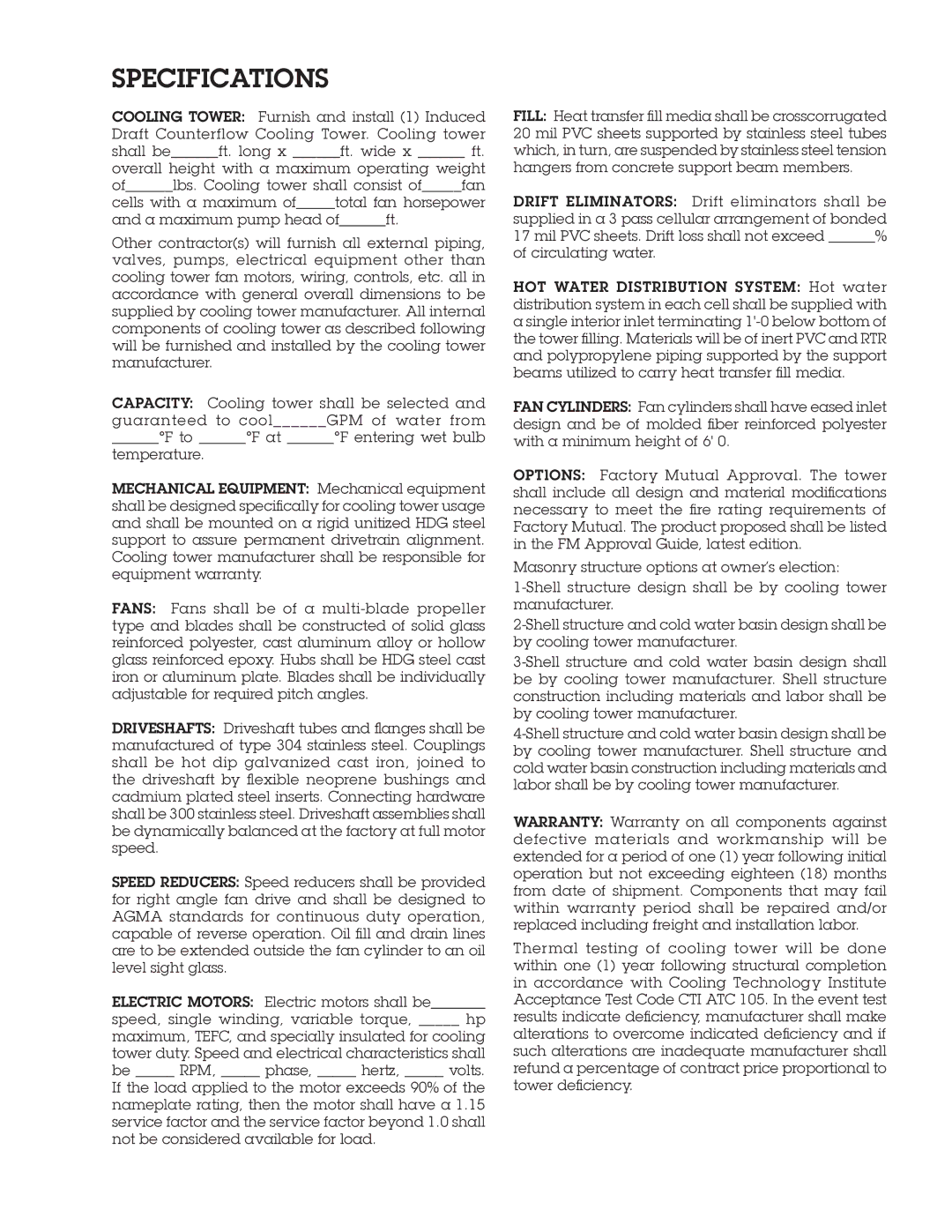 SPX Cooling Technologies Marley MS manual Specifications 