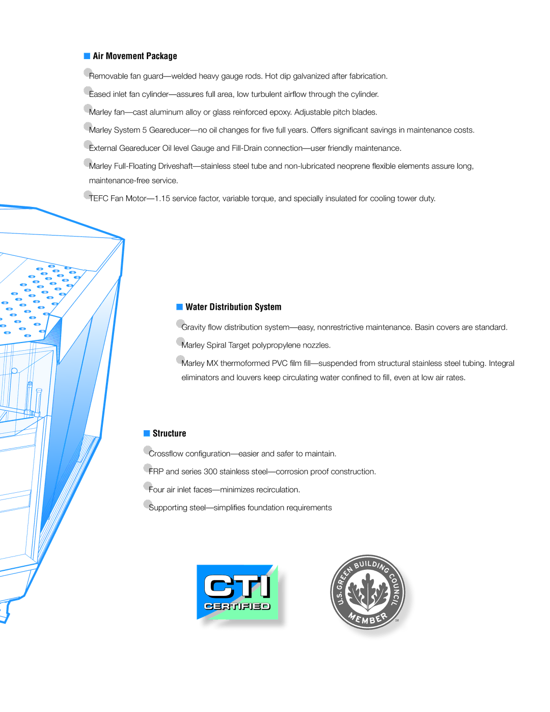 SPX Cooling Technologies Marley QuadraFlow manual Air Movement Package, Water Distribution System, Structure 