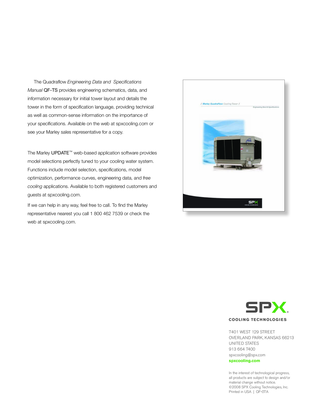 SPX Cooling Technologies Marley QuadraFlow manual 