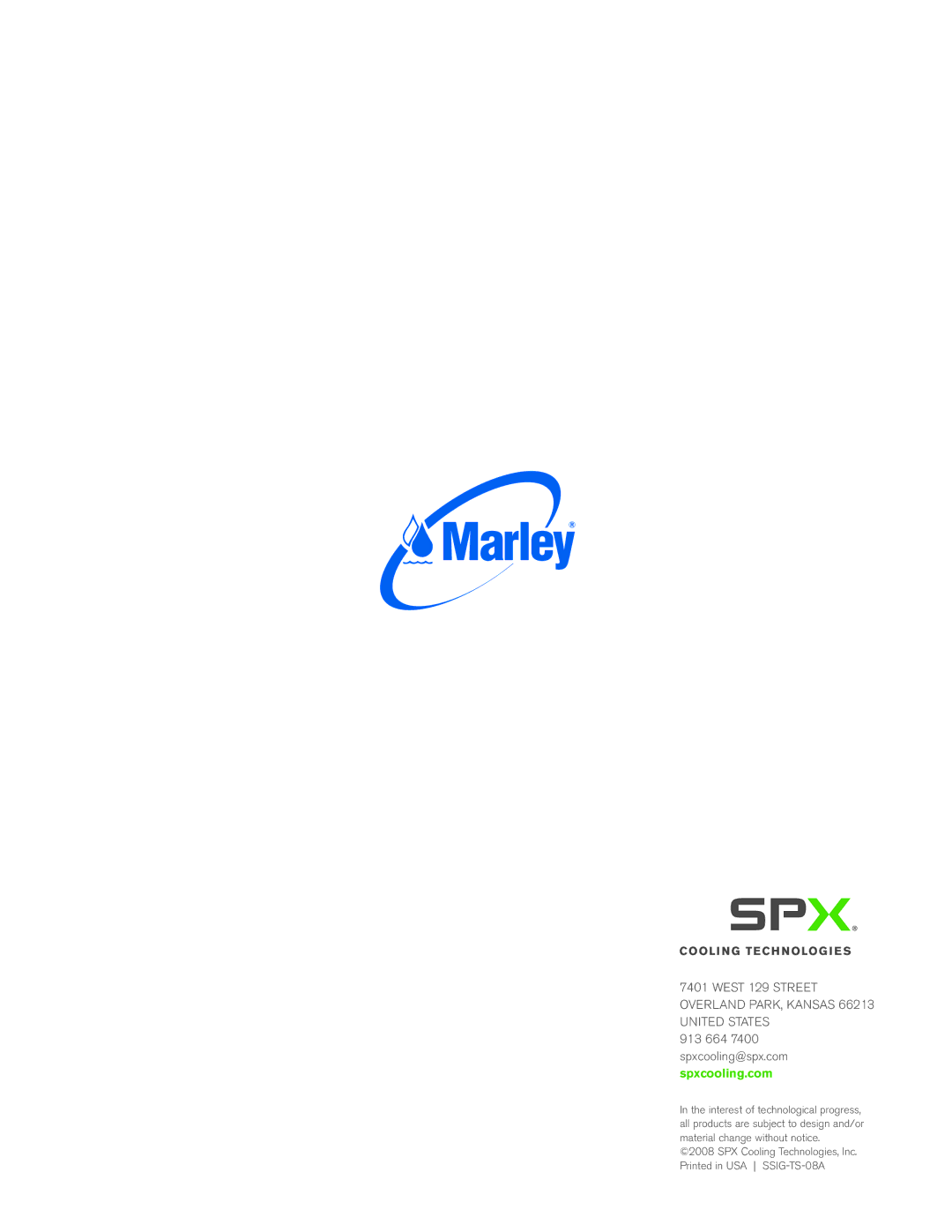 SPX Cooling Technologies Marley Sigma Steel specifications West 129 Street Overland PARK, Kansas 66213 United States 