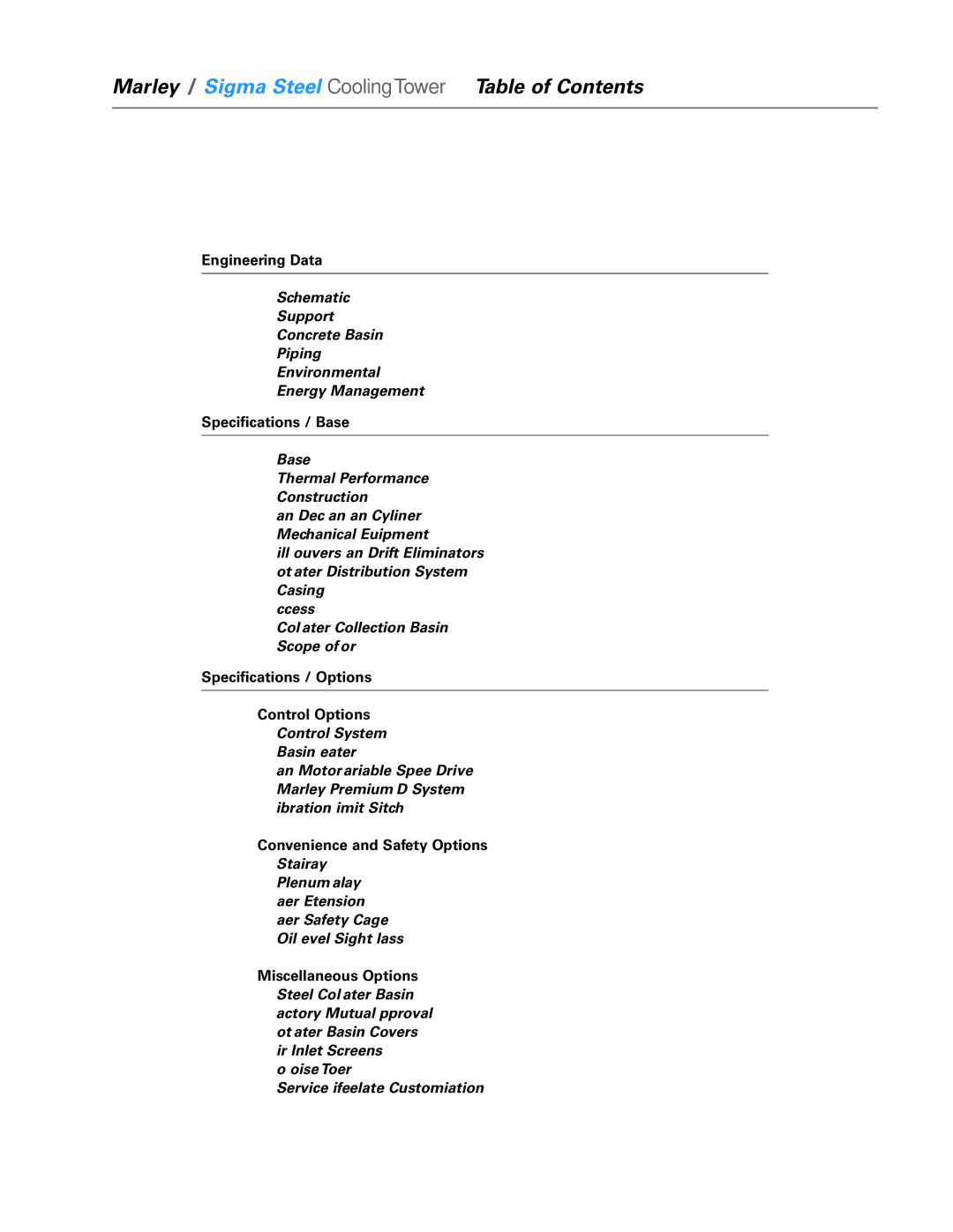 SPX Cooling Technologies Marley Sigma Steel specifications Marley / Sigma Steel CoolingTower / Table of Contents 