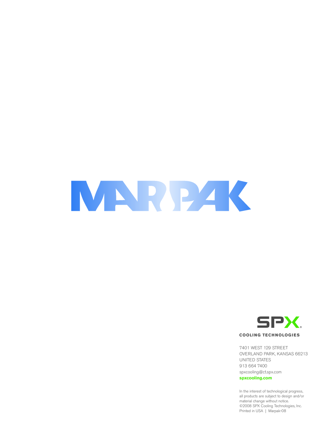 SPX Cooling Technologies MCR3100, MXF 3000, MXF 4800, MXF 7400 manual 