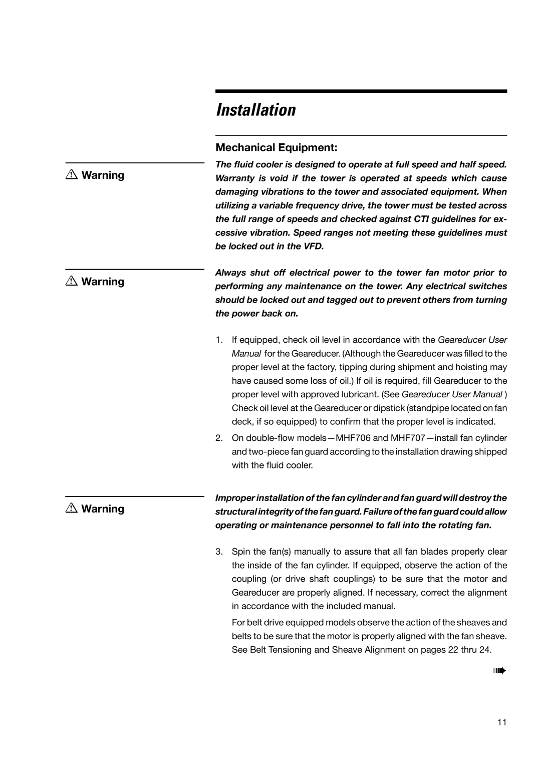 SPX Cooling Technologies MHF702, MHF705 user manual Mechanical Equipment 