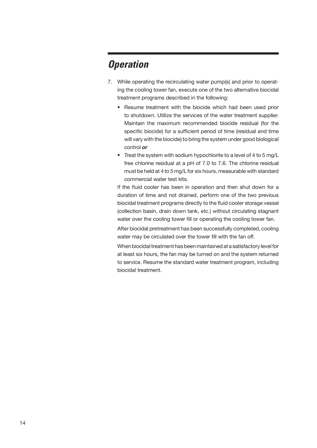 SPX Cooling Technologies MHF705, MHF702 user manual Operation 