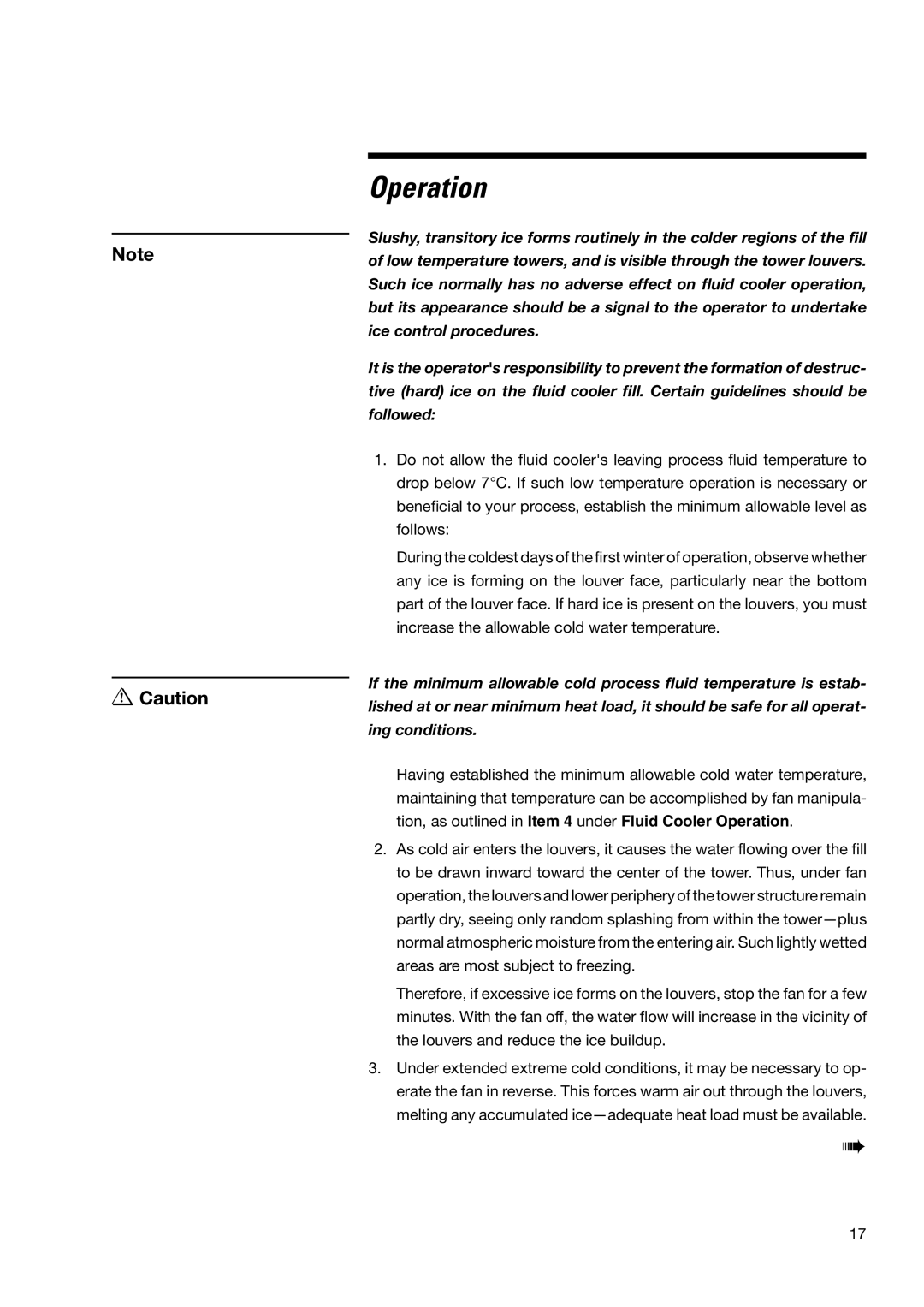 SPX Cooling Technologies MHF702, MHF705 user manual Operation 