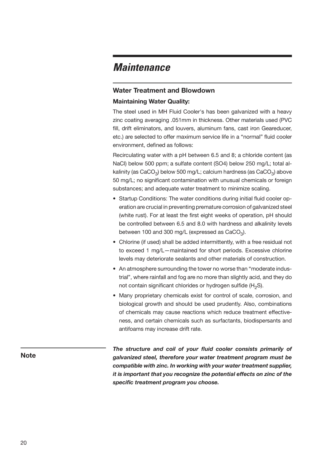 SPX Cooling Technologies MHF705, MHF702 user manual Maintenance, Water Treatment and Blowdown, Maintaining Water Quality 