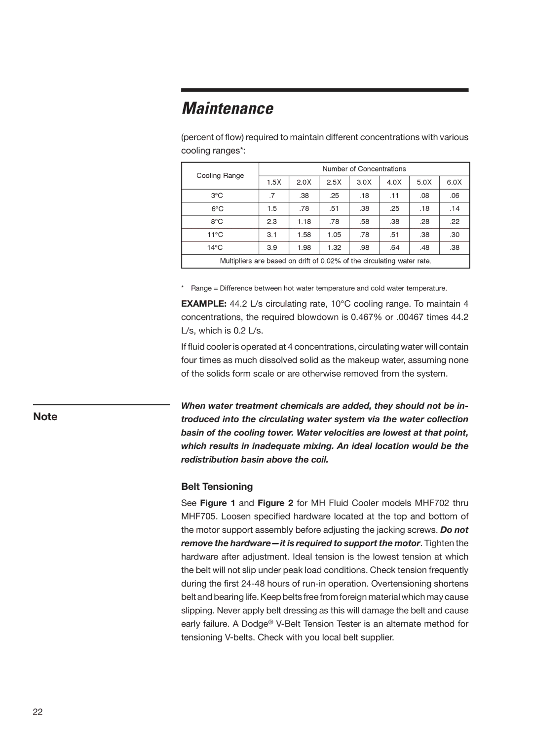 SPX Cooling Technologies MHF705, MHF702 user manual Belt Tensioning 