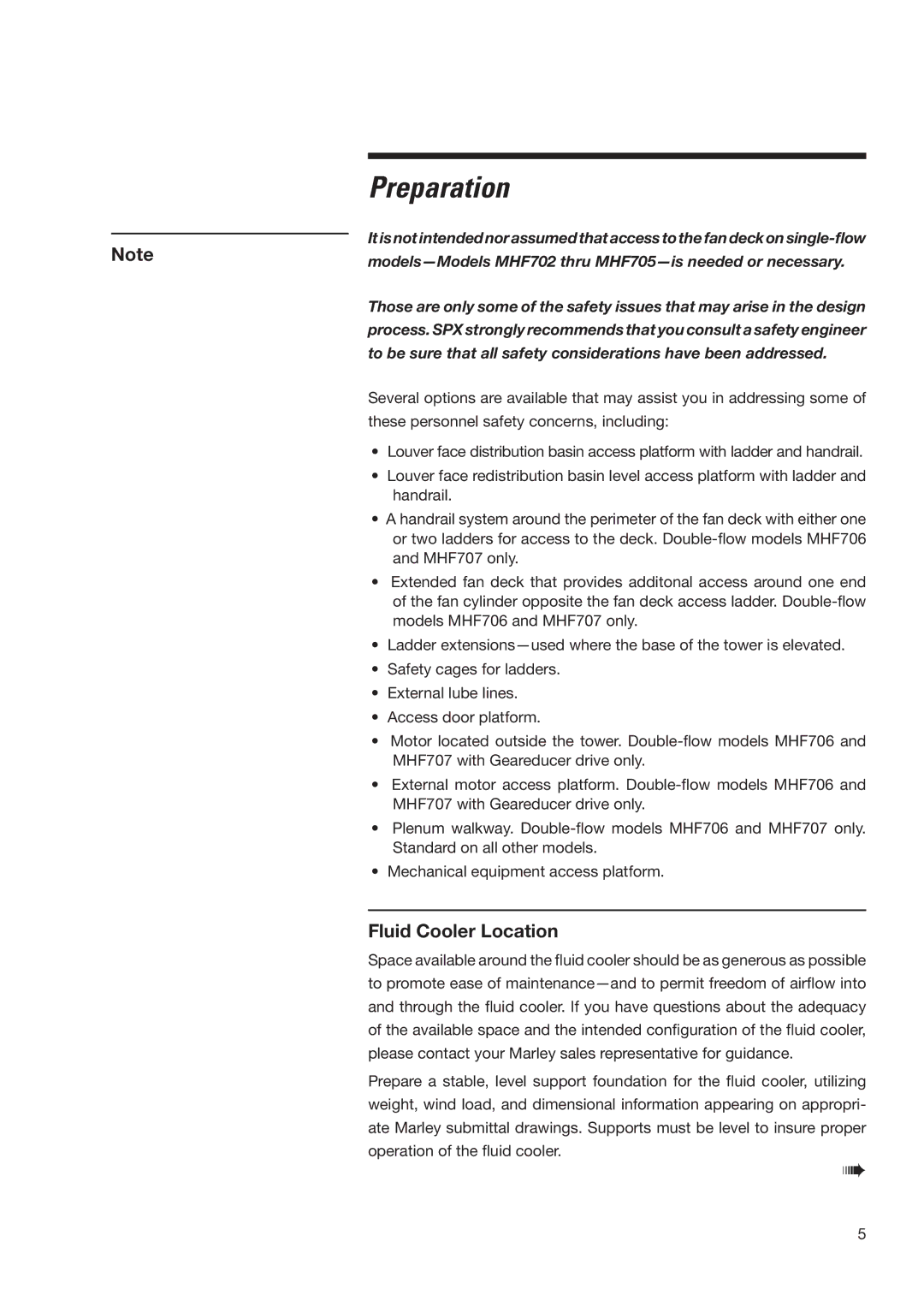 SPX Cooling Technologies MHF702, MHF705 user manual Fluid Cooler Location 