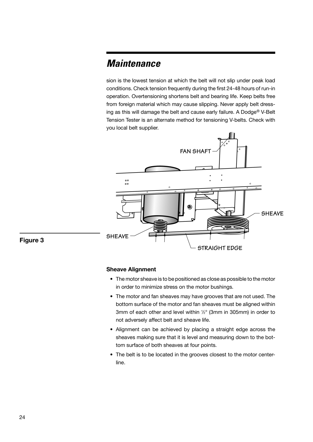 SPX Cooling Technologies MHF705, MHF702 user manual Sheave Alignment, Maintenance, Fan Shaft Sheave, Straight Edge 