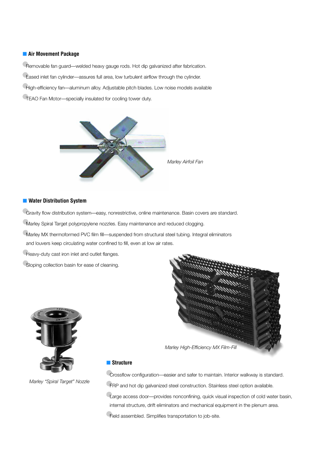 SPX Cooling Technologies NCF-06 manual Air Movement Package, Water Distribution System, Structure 