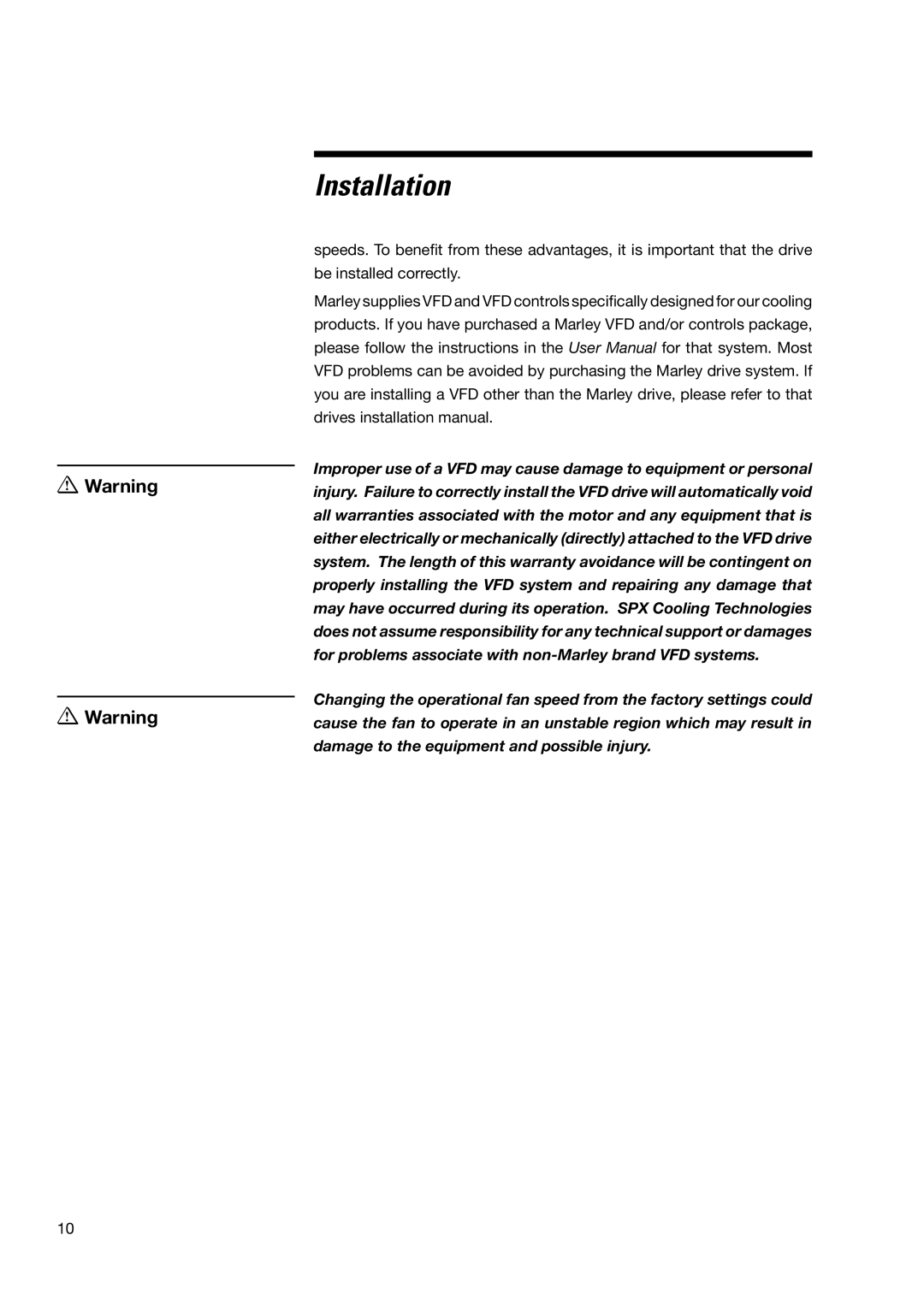 SPX Cooling Technologies none user manual Installation 