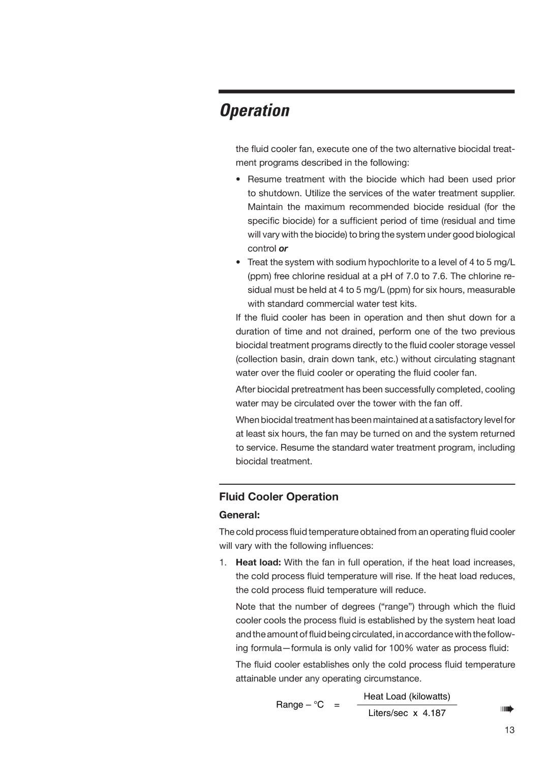 SPX Cooling Technologies none user manual Fluid Cooler Operation, General 