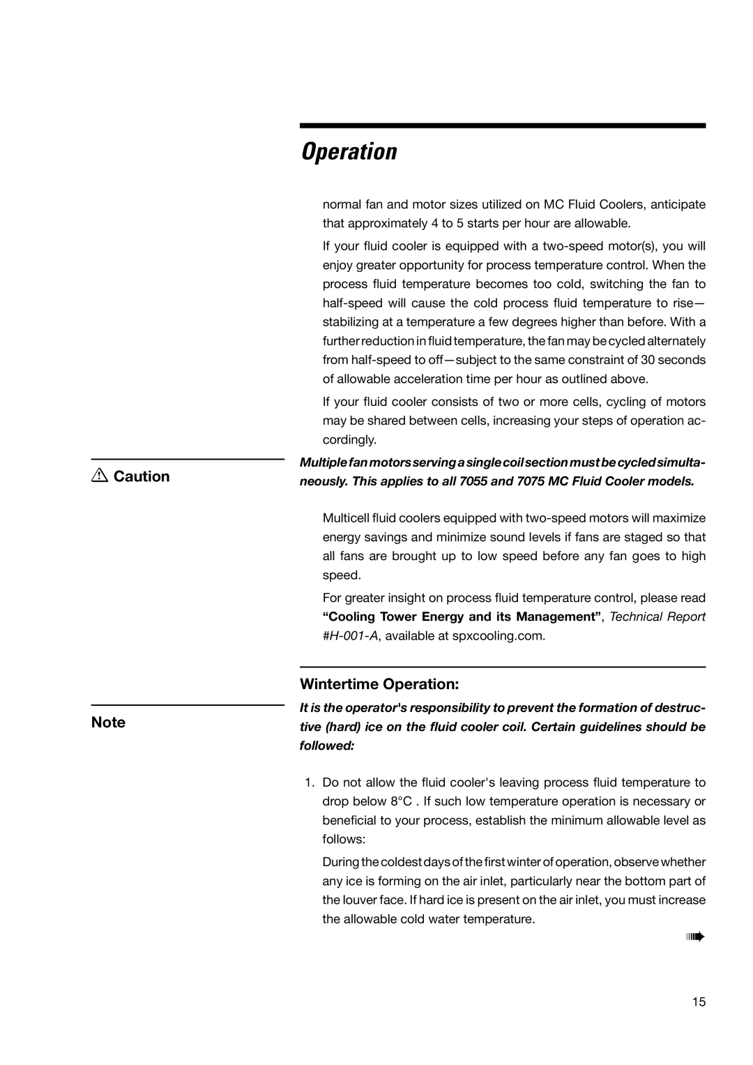 SPX Cooling Technologies none user manual Wintertime Operation 