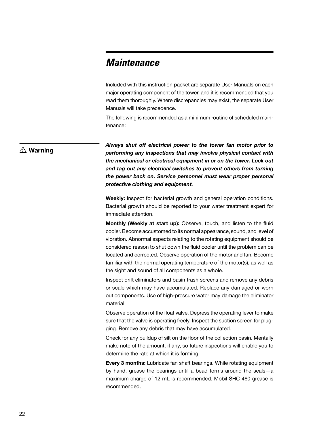 SPX Cooling Technologies none user manual Maintenance 