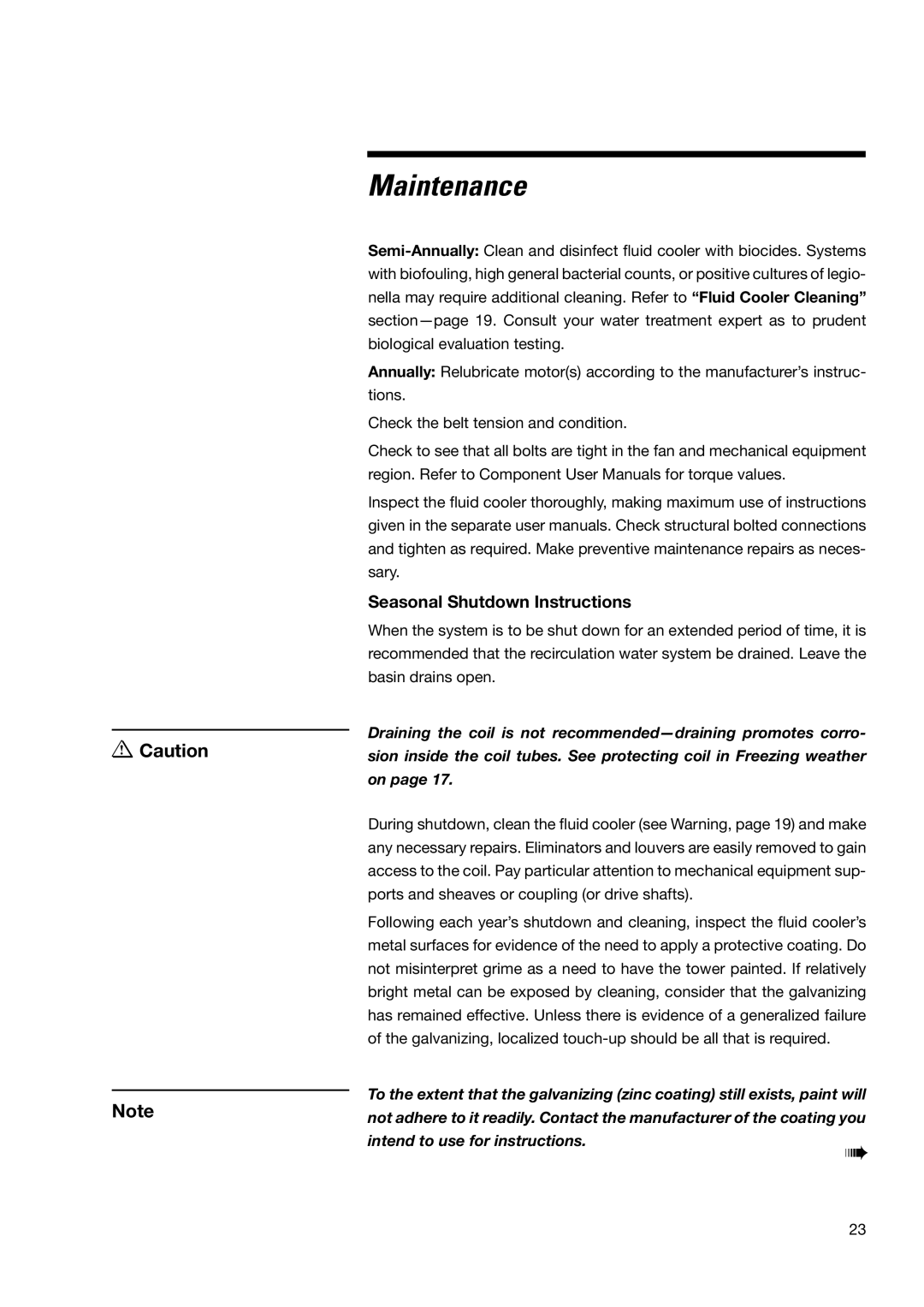 SPX Cooling Technologies none user manual Seasonal Shutdown Instructions 